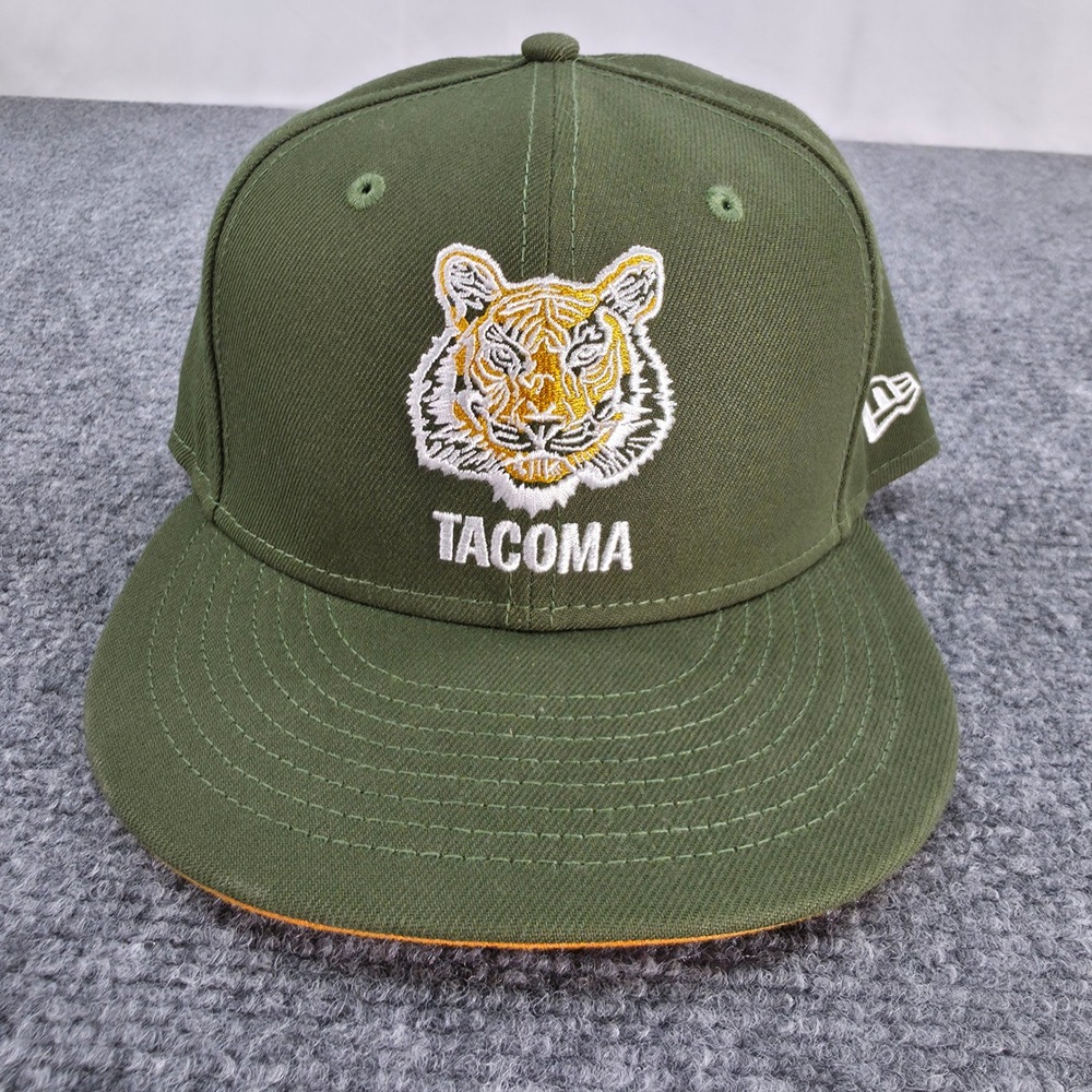 New Era 59FIFTY Tacoma Tigers Baseball Hat Cap‎ Olive Green Orange Brim 7 1/2
